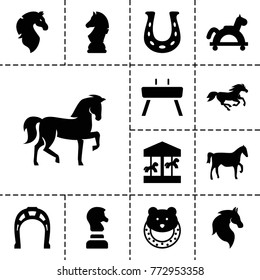 Iconos de caballo. juego de 13 íconos de caballo rellenos como caballo, juguete de bebé, carrusel, caballo de juguete