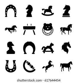 Horse icons set. set of 16 horse filled icons such as horse, baby toy, Horseshoe