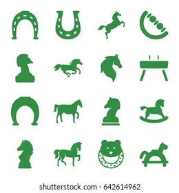 Horse icons set. set of 16 horse filled icons such as horse, horse toy, baby toy