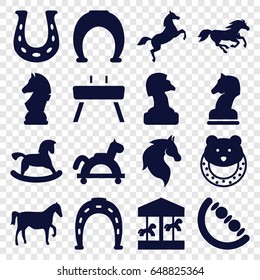 Horse icons set. set of 16 horse filled icons such as horse, horse toy, baby toy, gymnastic apparatus