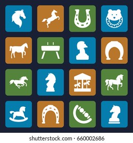 Horse icons set. set of 16 horse filled icons such as horse, horse toy, baby toy, gymnastic apparatus