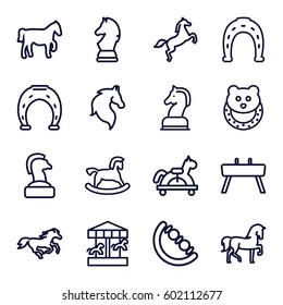 horse icons set. Set of 16 horse outline icons such as horse, baby toy, Horseshoe, gymnastic apparatus