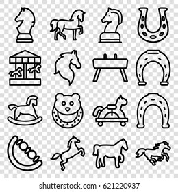 Horse icons set. set of 16 horse outline icons such as horse, baby toy, Horseshoe, gymnastic apparatus