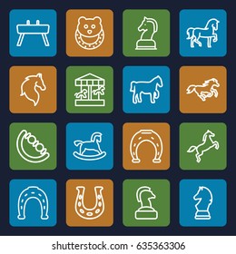 Horse icons set. set of 16 horse outline icons such as horse, horse toy, baby toy, gymnastic apparatus