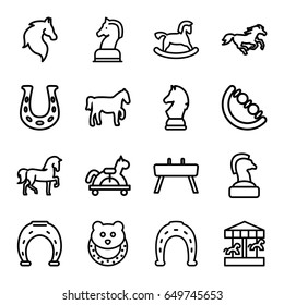 Horse icons set. set of 16 horse outline icons such as horse, horse toy, baby toy, gymnastic apparatus