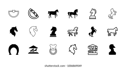 Horse icons. set of 18 editable filled and outline horse icons: horse, baby toy