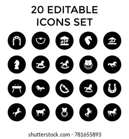 Horse icons. set of 20 editable filled horse icons such as horse, baby toy, carousel. best quality horse elements in trendy style.
