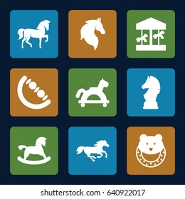 Horse icons set. set of 9 horse filled icons such as baby toy
