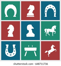 Horse icons set. set of 9 horse filled icons such as horse, horseshoe