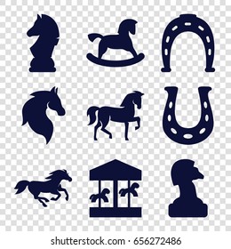 Horse icons set. set of 9 horse filled icons such as horse, horse toy