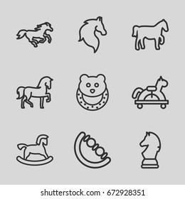 Horse icons set. set of 9 horse outline icons such as