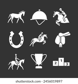 Pferde-Icons gesetzt. Reitsport. Vektorgrafik Zeichen für Web Grafiken