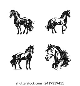 Horse Icons Set Isolated On White Background and Vector Illustration silhouette