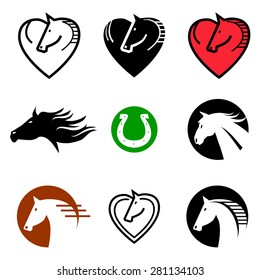 Horse icons symbols.
Set of horse icons and symbols. Vector illustration.
