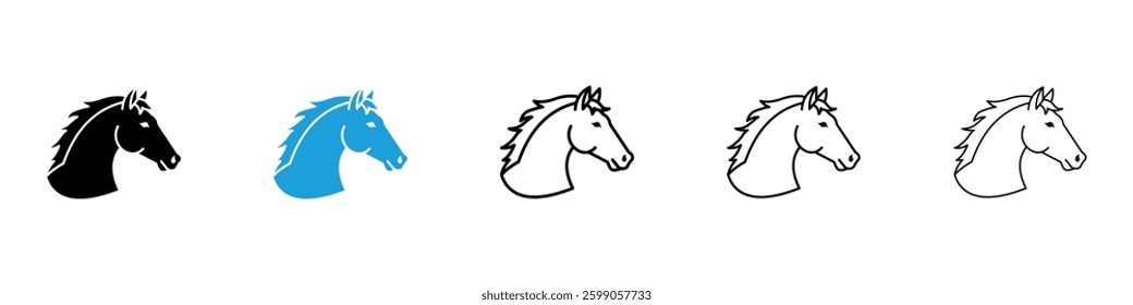Horse icons vector illustrations in black and blue colors for web and ui designs
