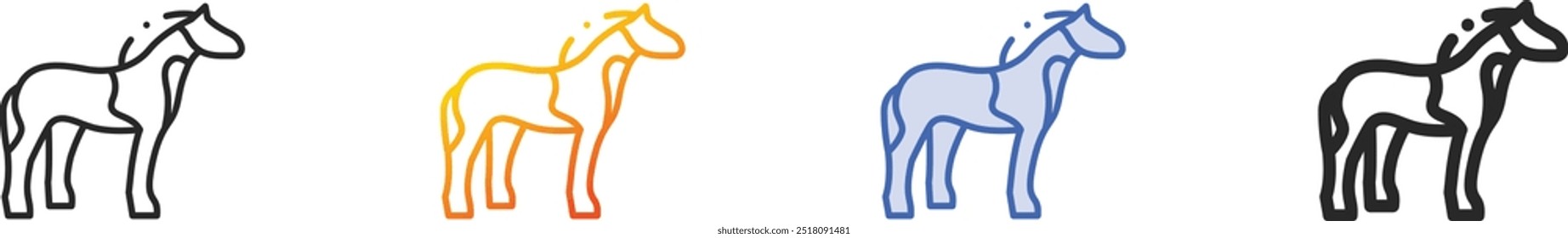 icono del caballo. Diseño lineal delgado, degradado, trazo azul y estilo audaz aislado sobre fondo blanco