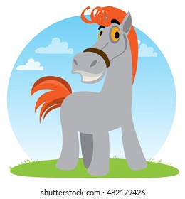 Horse. Illustration in cartoon style of children's books.