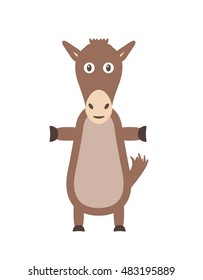 Horse illustration as a funny character. Domestic animal. Small cartoon creature, isolated object in flat design on white background.