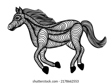 Icono de ilustración de caballo en línea de dibujo de desvío negro. Estilo de huella dactilar para el logotipo o el diseño de fondo.
