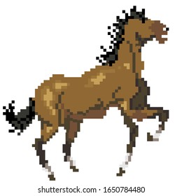 horse illustration isolated on white background with pixel art style. for game 64 bit