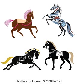 Ilustración de caballo en múltiples posturas
