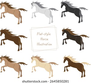 Horse Illustration Set with Various Poses and Colors 