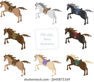 Horse Illustration Set with Various Poses and Colors 