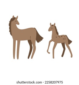 horse illustrations, domestic animals clipart, farm life illustrations, farmer flat vector style