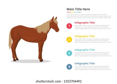 horse infographics template with 4 points of free space text description - vector
