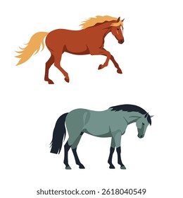 Horse isolated set hand drawn vector stock illustration