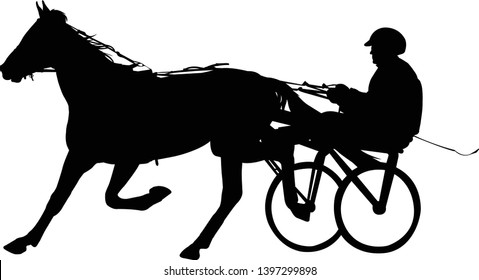  horse and jockey harness racing silhouette - vector