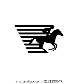 Horse jockey with hight speed effect silhouette illustration. Animal icon concept isolated vector.