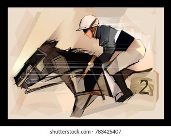 Horse with jockey on grunge backround - vector illustration