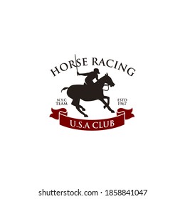 horse jockey racing black silhouette isolated on white background

