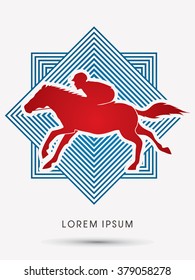 Horse with jockey, Horse racing designed on line square background graphic vector.