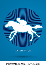 Horse with jockey, Horse racing designed on line circle background graphic vector.