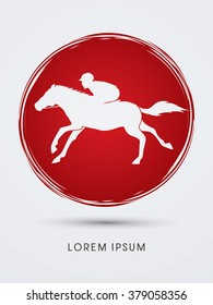 Horse with jockey, Horse racing designed on grunge circle background graphic vector.