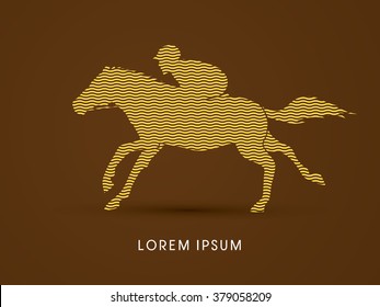 Horse with jockey, Horse racing designed using line wave graphic vector.