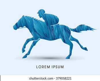 Horse with jockey, Horse racing designed using blue grunge brush graphic vector.