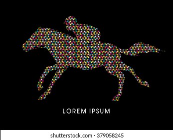Horse with jockey, Horse racing designed using colorful mosaic pattern graphic vector.