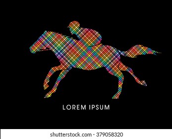 Horse with jockey, Horse racing designed using colorful pixels graphic vector.