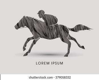 Horse with jockey, Horse racing designed using black grunge brush graphic vector.