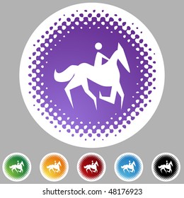 Horse jockey stick figure isolated web icon on a background.