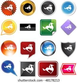Horse jockey stick figure isolated web icon on a background.