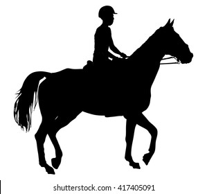 Horse and jockey vector silhouette isolated on white background. Horse racing winner. Horse in a gallop. 