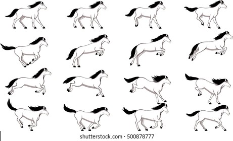 Horse Jump digital jump,sprites, poses, jumping,equine, animated horse, illustration, nature ,wild cowboy, animation, leaping frames