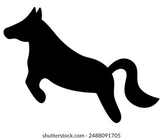 Horse in a jump. Silhouette. Horseback Riding. Vector illustration. Animal with tail and mane. Isolated white background. Idea for web design. 