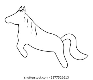 Horse in a jump. Sketch. Horseback Riding. Sketch. Vector icon. Animal with tail and mane. Isolated white background. Coloring book for children. Doodle style. Idea for web design.