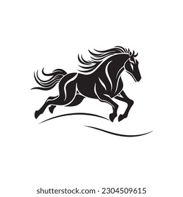 horse jumping, black white illustration isolated on white background
