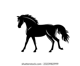 Horse jumping, black and white vector illustration isolated on white background
